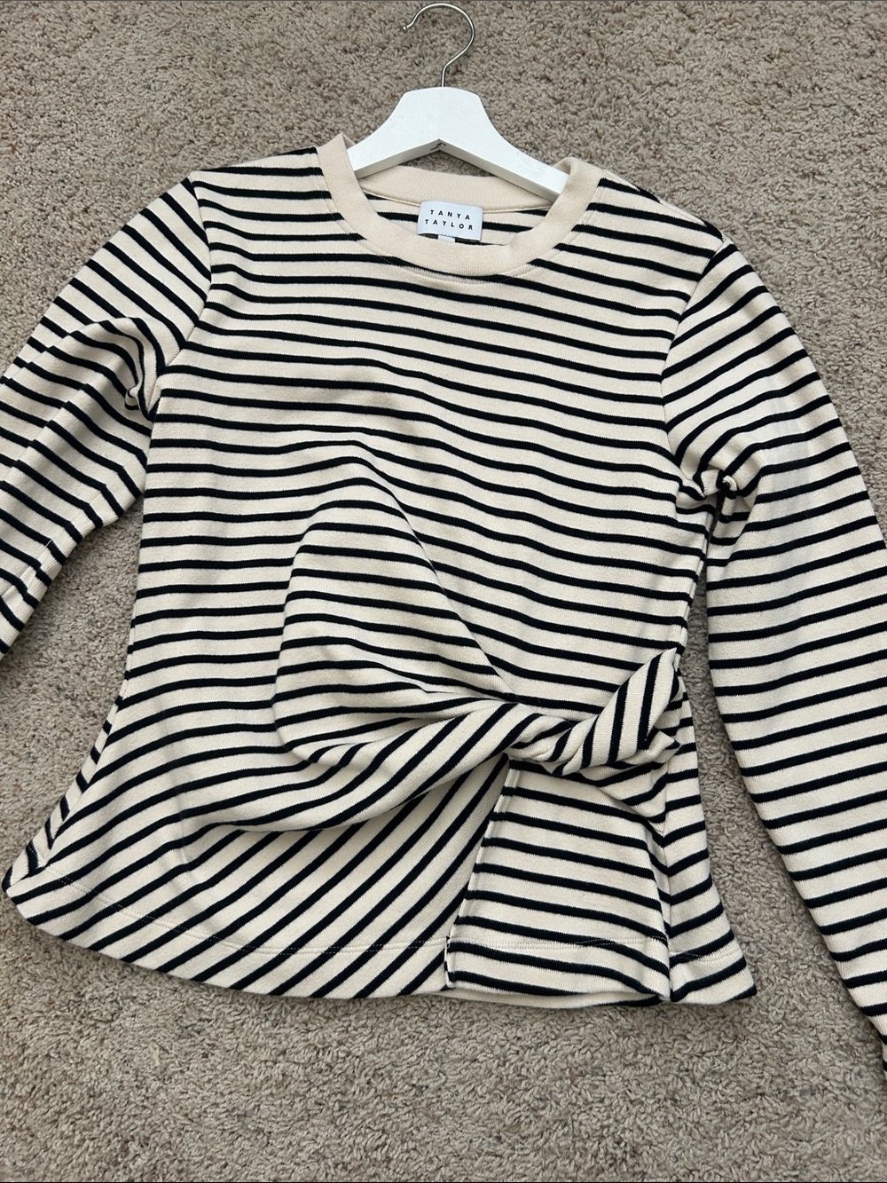 Tanya Taylor Carlita Top Cream and Black Striped Knit - Picture 4 of 11